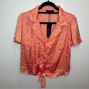 NWT Eclair Button Up Tie Short Sleeve Blouse Size Medium